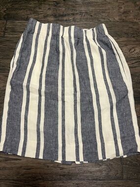 J. Crew Navy and White Vertical-Stripe Midi Skirt
